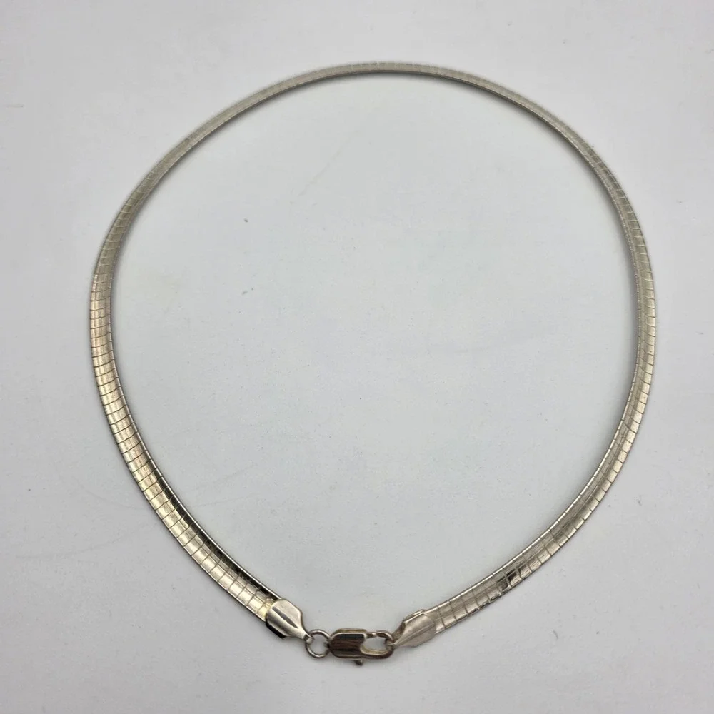 Vtg Snake Chain Silver Tone Necklace Collar Choker Lobster Clasp Minimalist 18